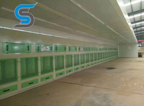 Dry paint mist treatment cabinet
