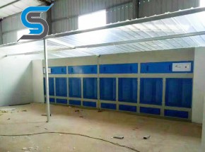Dry paint mist treatment cabinet