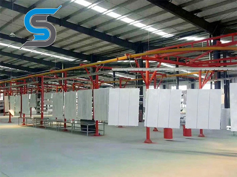 Horizontal fluorocarbon spraying line